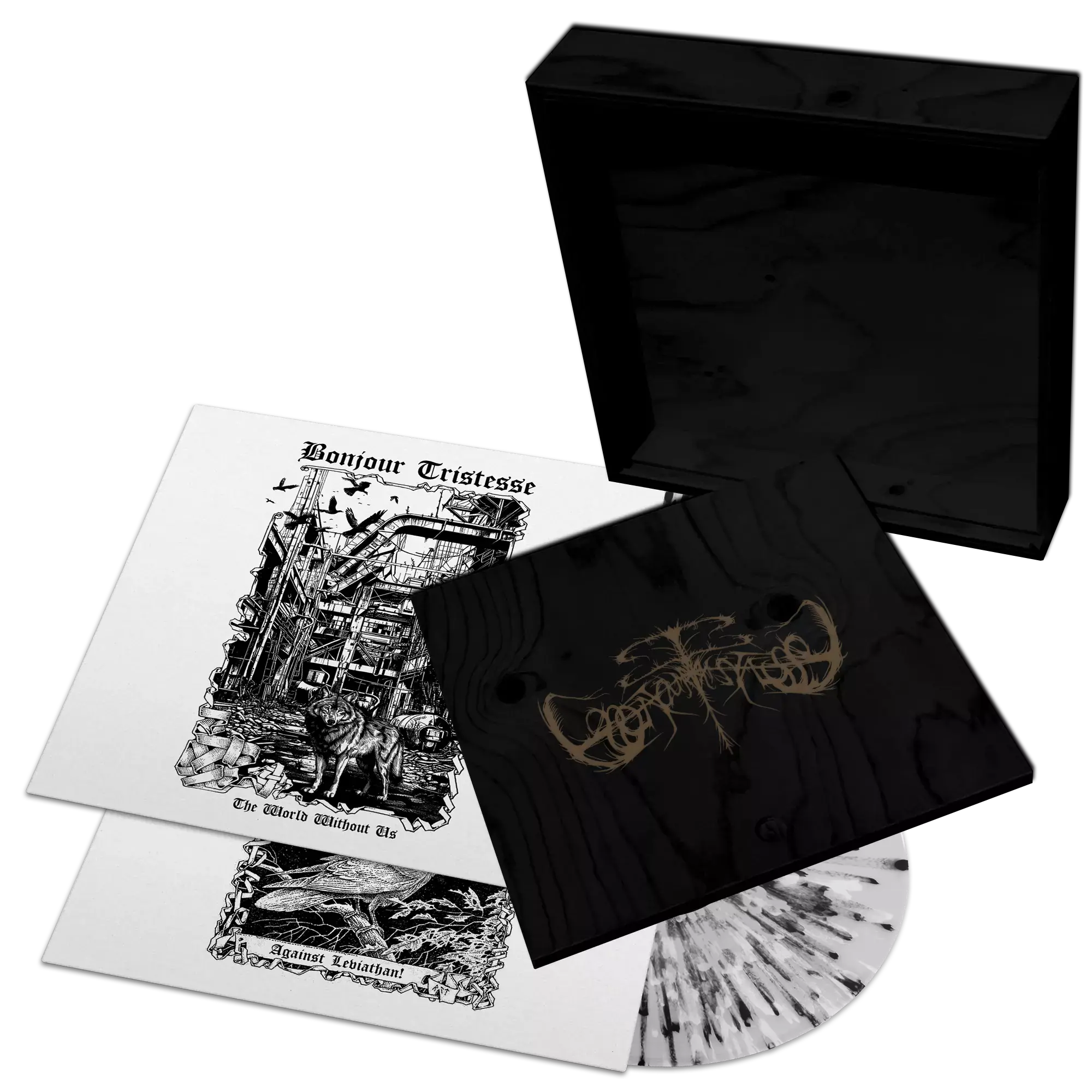 BONJOUR TRISTESSE · The World Without Us / Against Leviathan | DOUBLE LP WOODEN BOX (Black Metal Vinyl)