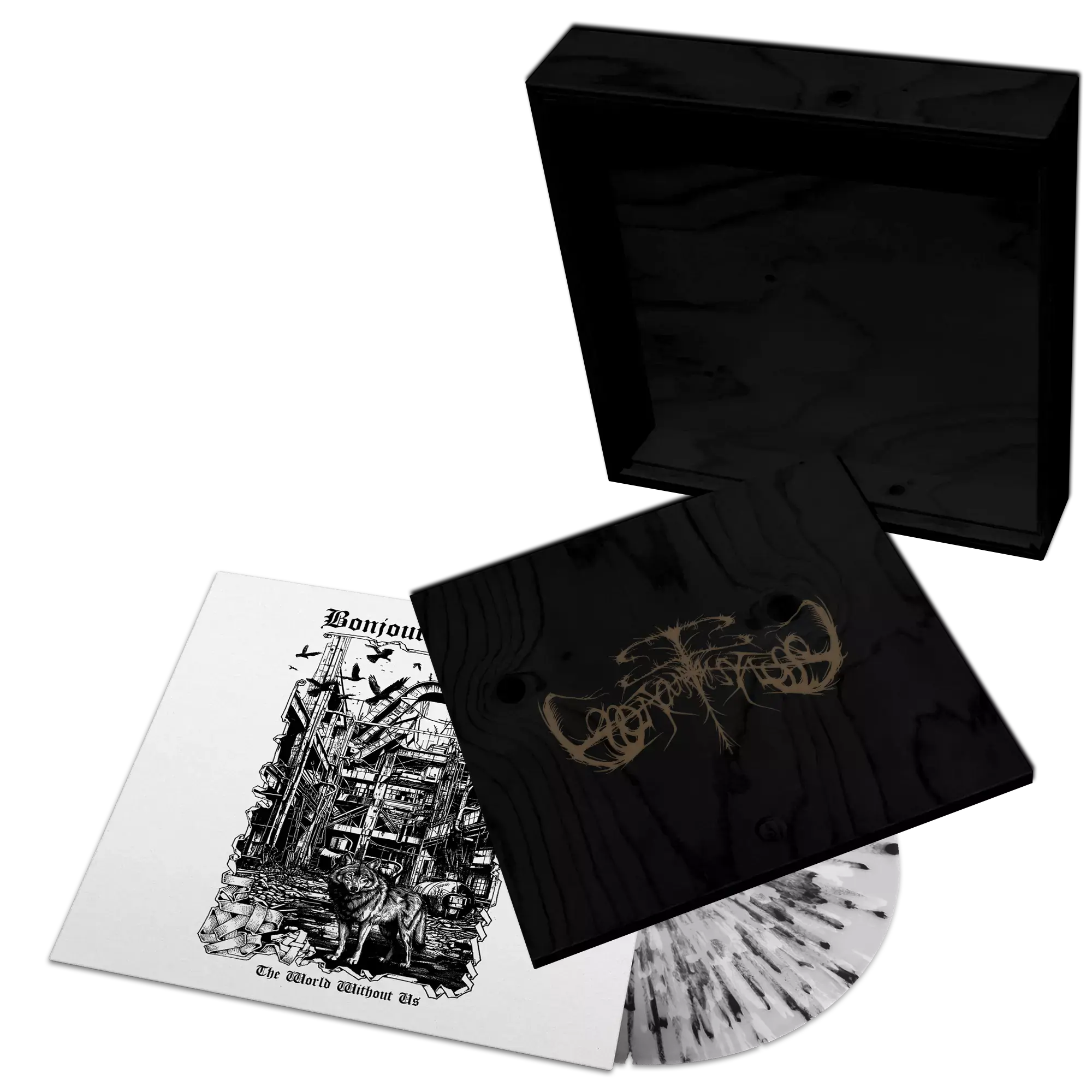 BONJOUR TRISTESSE · The World Without Us | LP WOODEN BOX (Black Metal Vinyl)