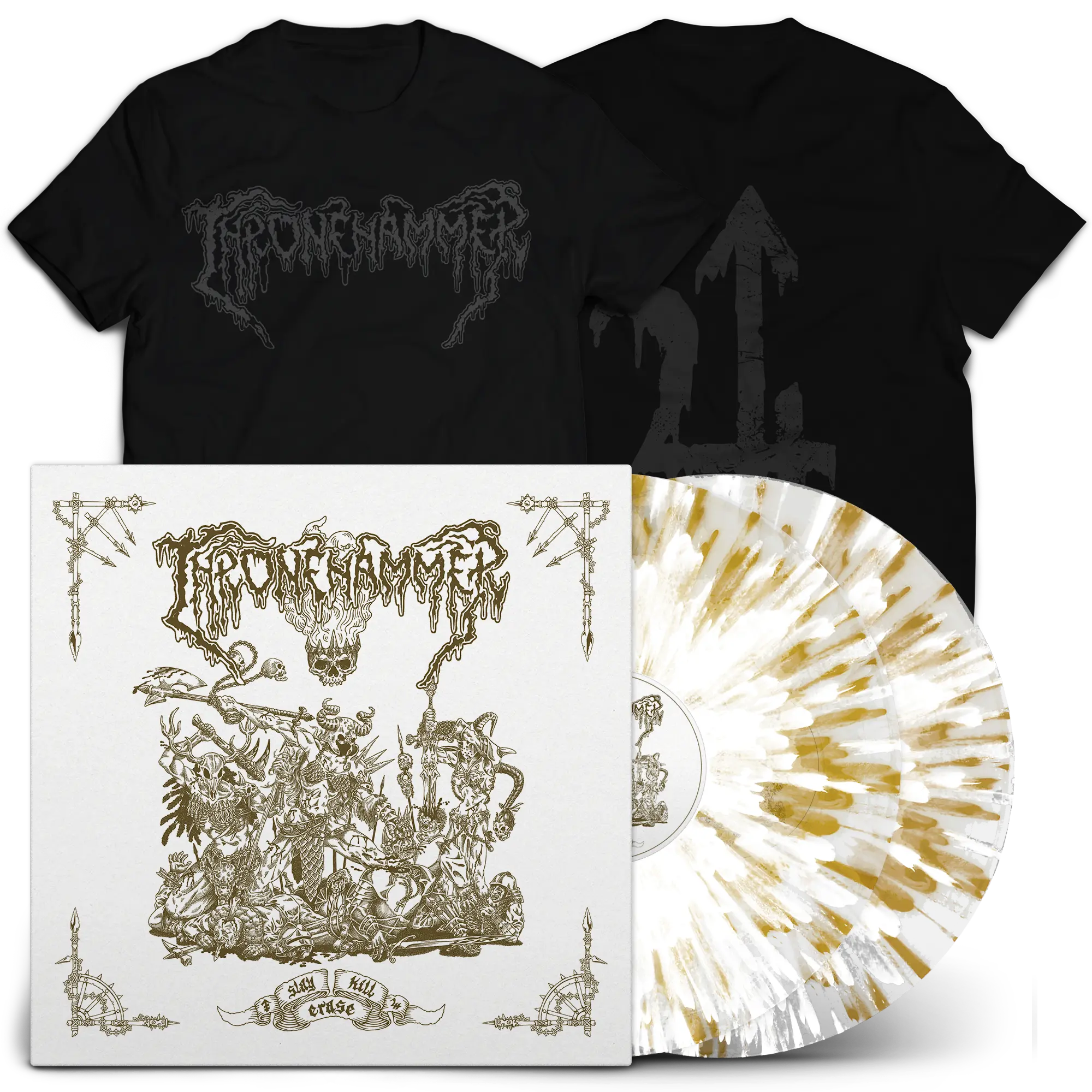THRONEHAMMER - Slay | Kill | Erase [T-SHIRT+CLEAR WHITE GOLD 2LP] (Doom Metal/Epic Metal/Death Metal/Heavy Metal Vinyl)