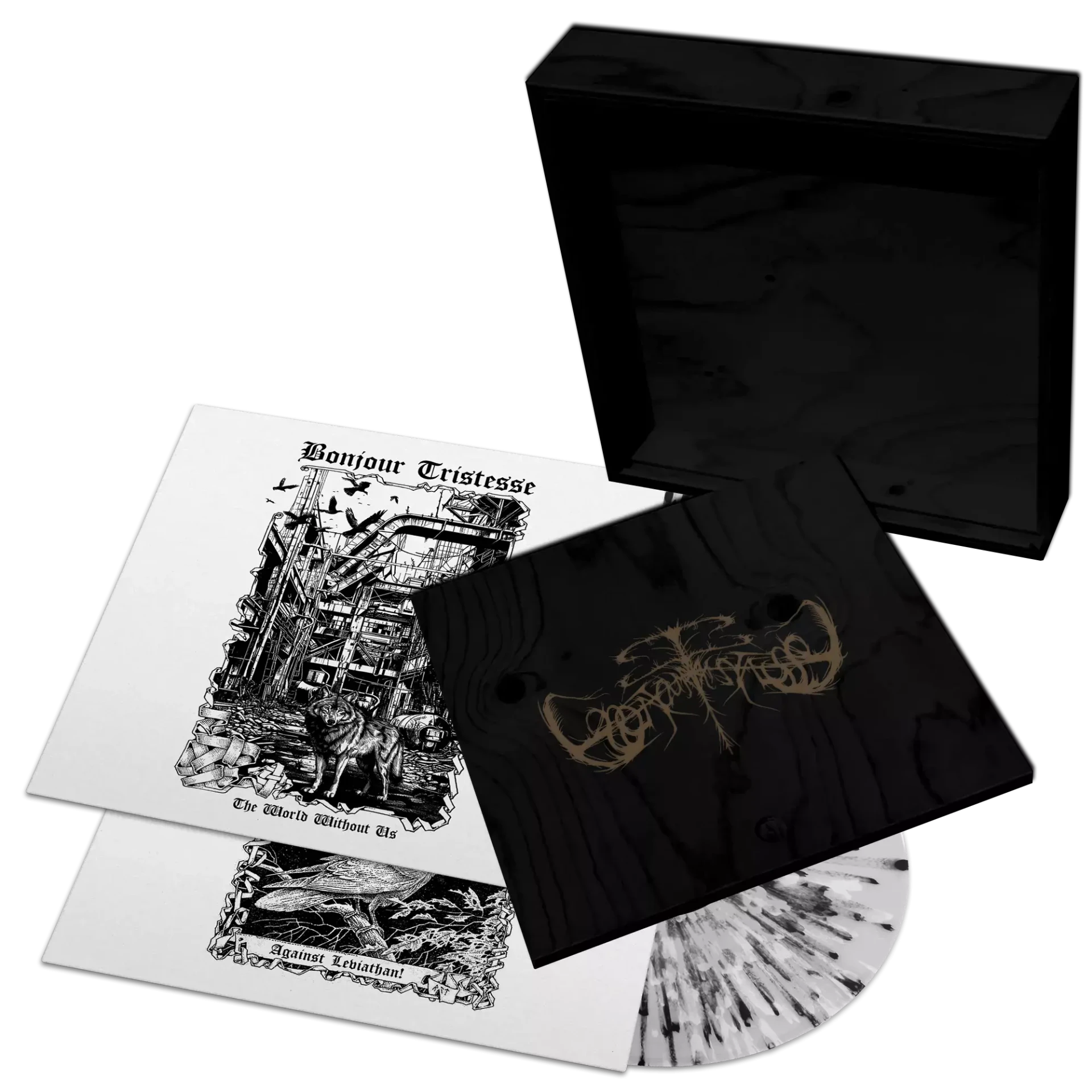 BONJOUR TRISTESSE · The World Without Us / Against Leviathan | DOUBLE LP WOODEN BOX (Black Metal Vinyl)