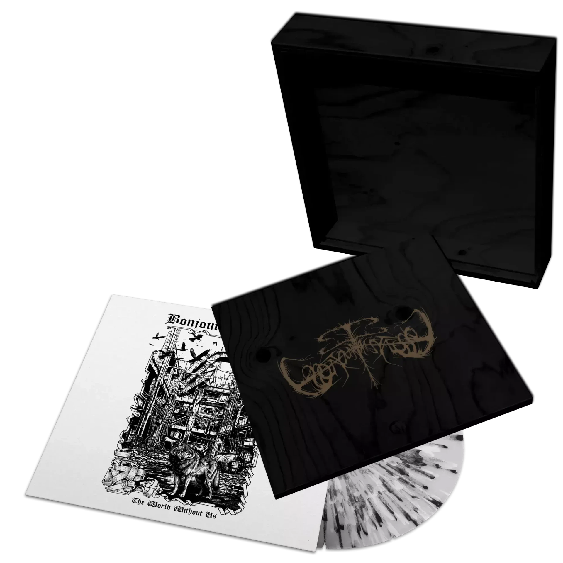 BONJOUR TRISTESSE · The World Without Us | LP WOODEN BOX (Black Metal Vinyl)