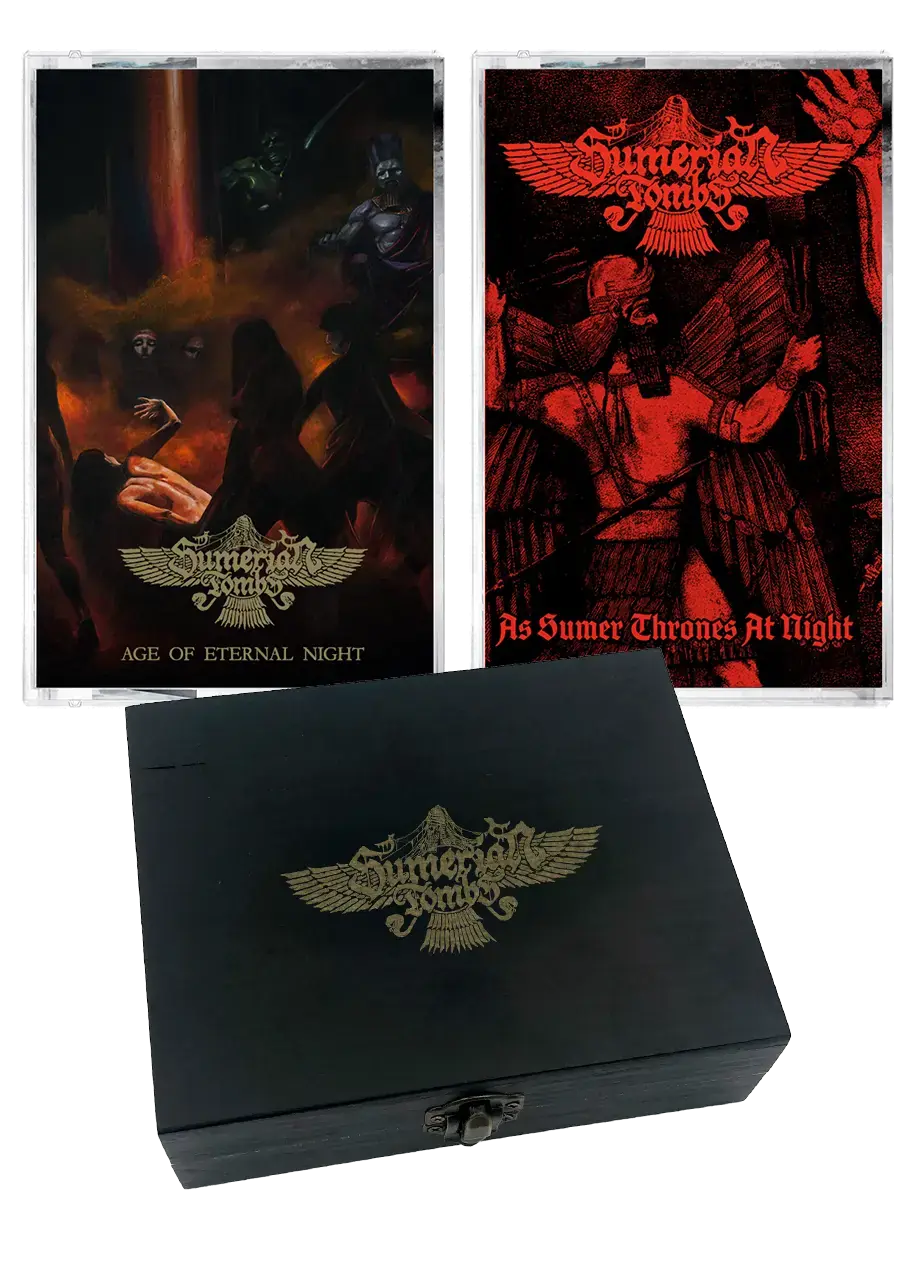 SUMERIAN TOMBS · Age of Eternal Night/As Sumer Thrones At Night | WOODEN TAPE BOX (Black Metal/Death Metal Tapes)