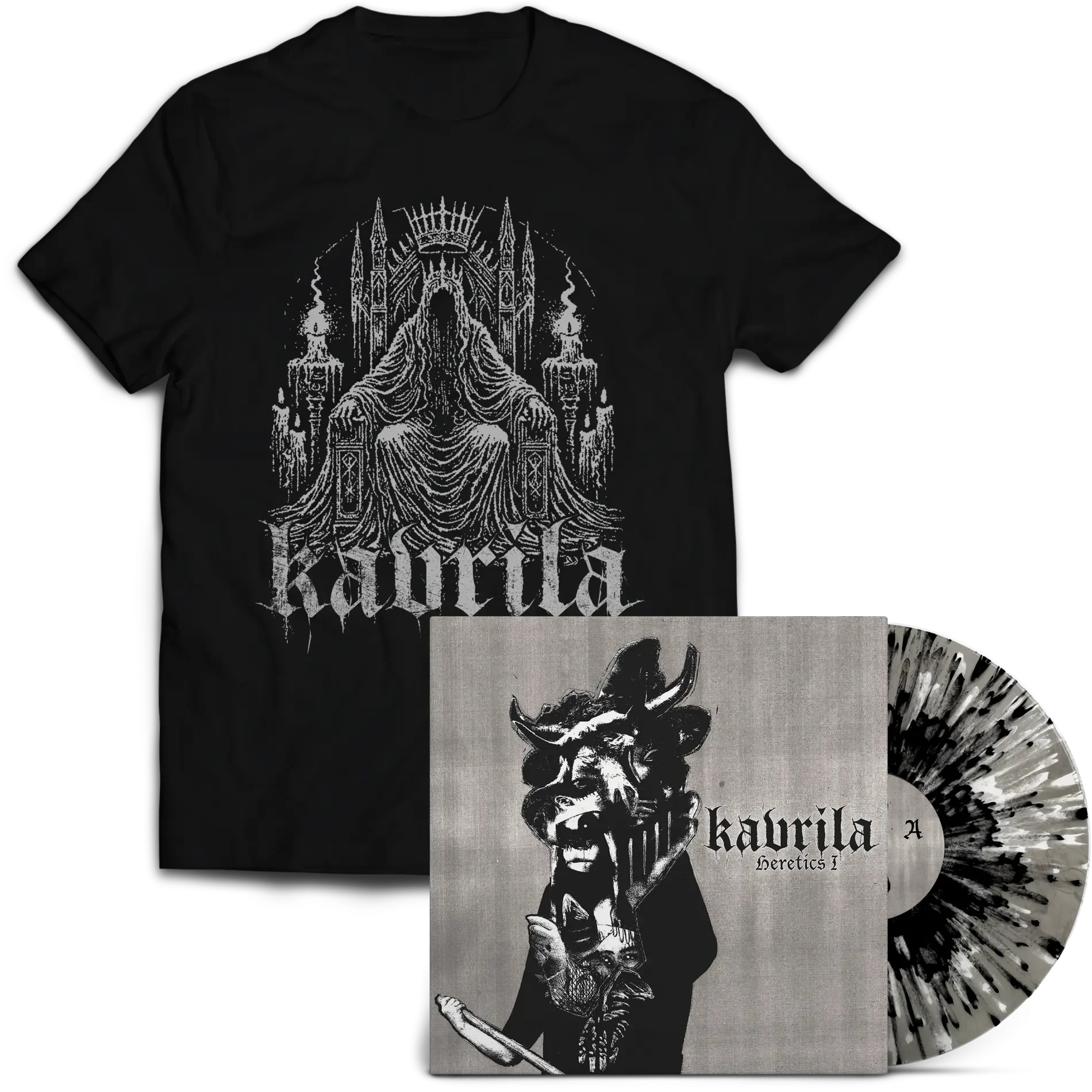 KAVRILA · Heretics I | CLEAR MARBLED WHITE/BLACK SPLATTER LP+SHIRT BUNDLE (Sludge/Doom Metal/Black Metal/Hardcore Vinyl)